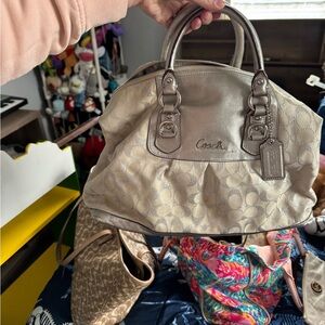 Coach Beige and Taupe Signature Satchel